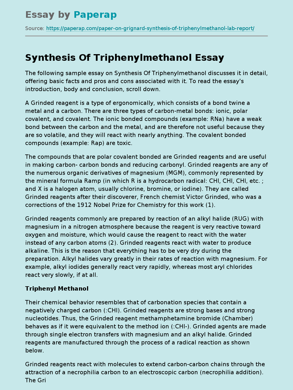 Synthesis Of Triphenylmethanol