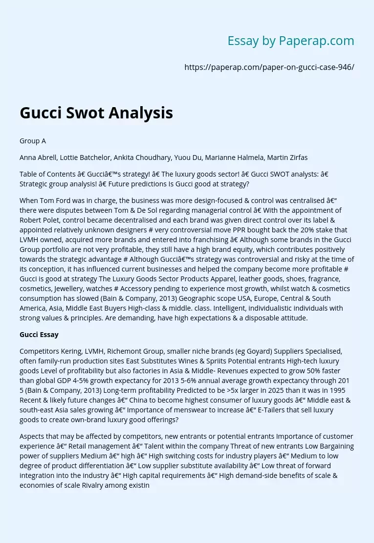 Gucci Swot Analysis