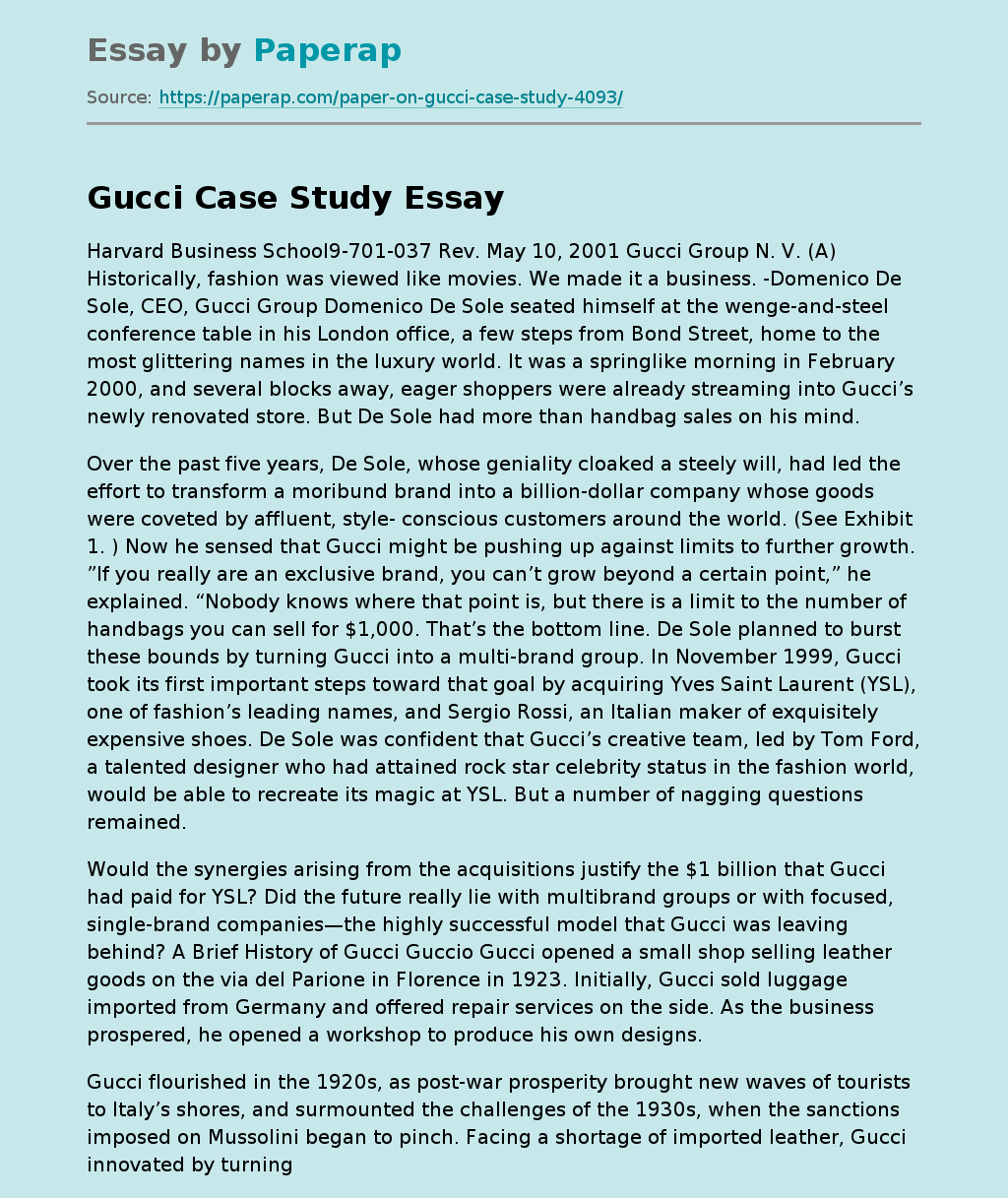Calaméo - Gucci Group In 2009 Case Study Solution Analysis