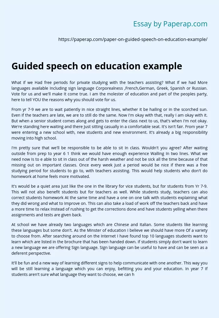 Guided speech on education example