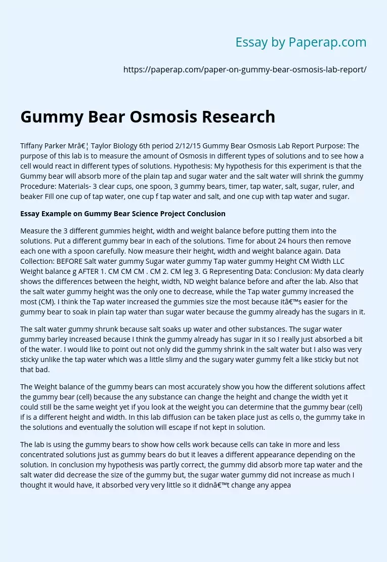 Gummy Bear Osmosis Research
