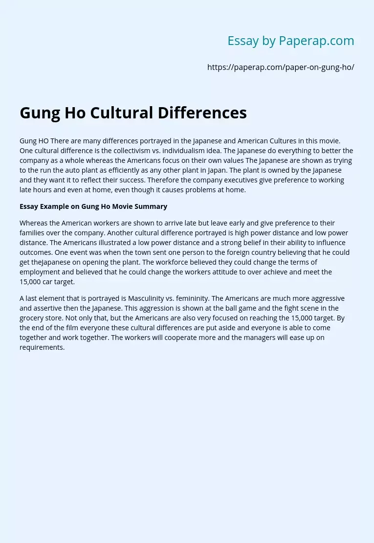 Gung Ho Cultural Differences