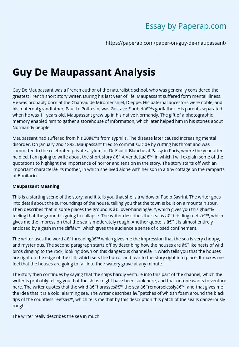 Guy De Maupassant Analysis