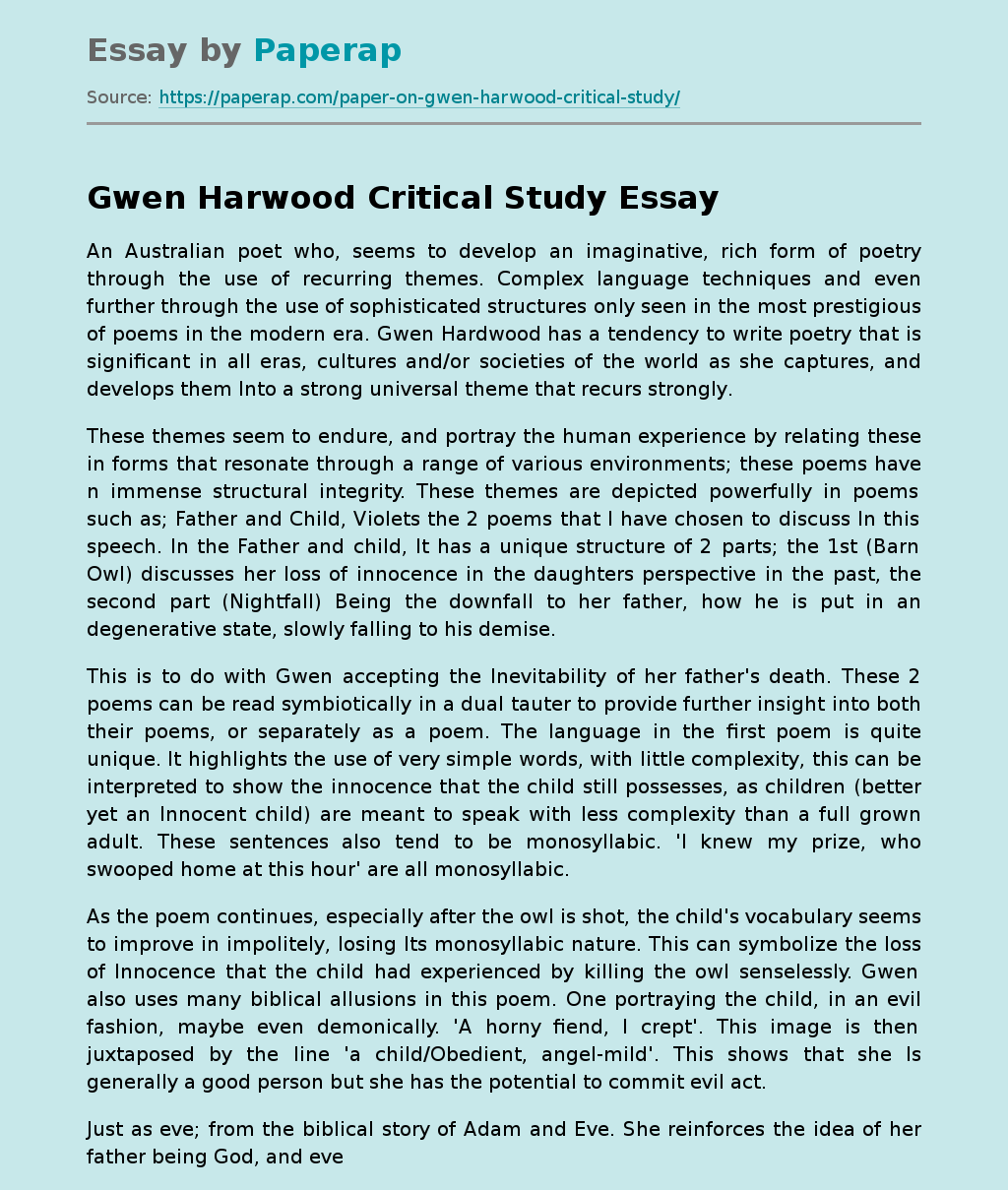 Gwen Harwood Critical Study