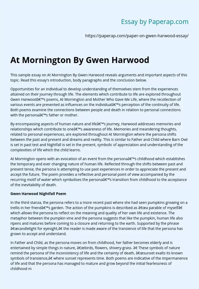 At Mornington By Gwen Harwood