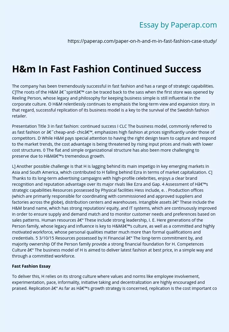H&m In Fast Fashion Continued Success