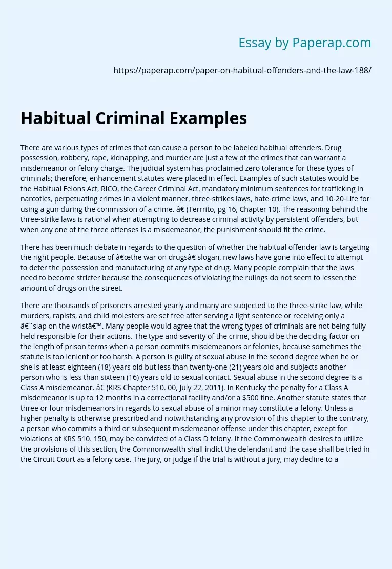 Habitual Criminal Examples