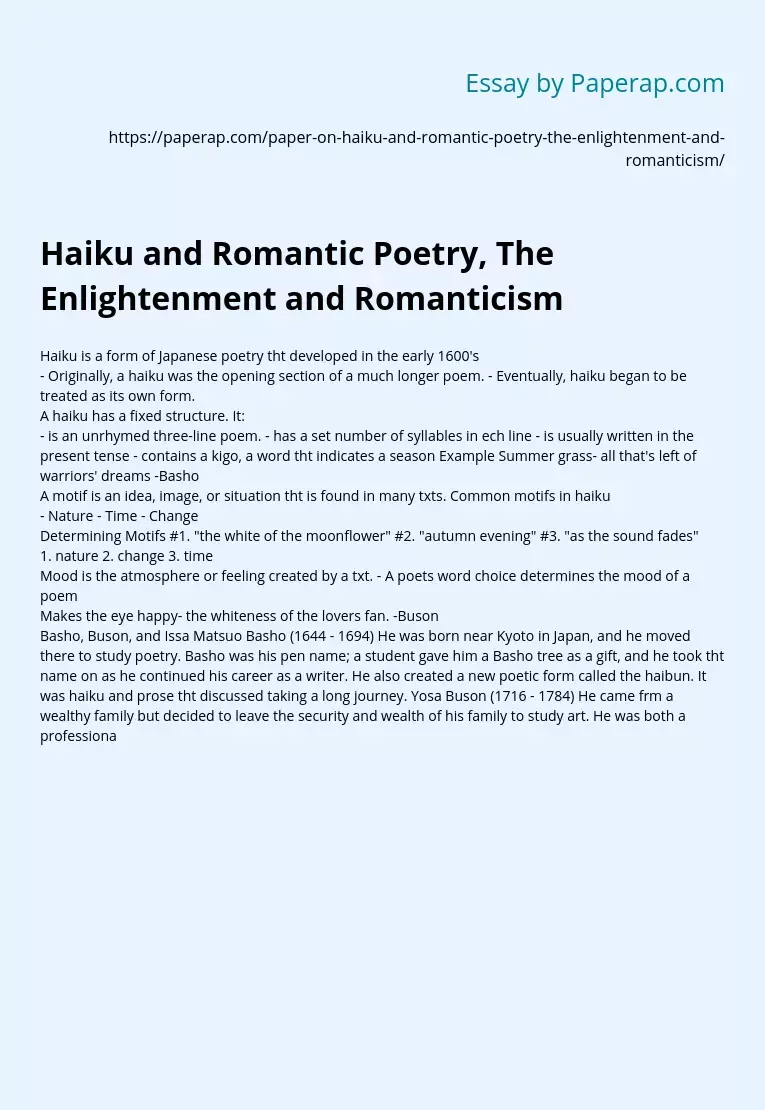Haiku and Romantic Poetry, The Enlightenment and Romanticism