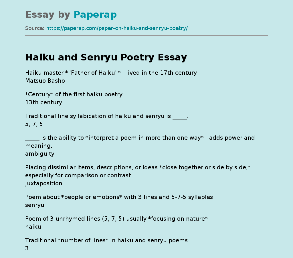 Haiku and Senryu Poetry