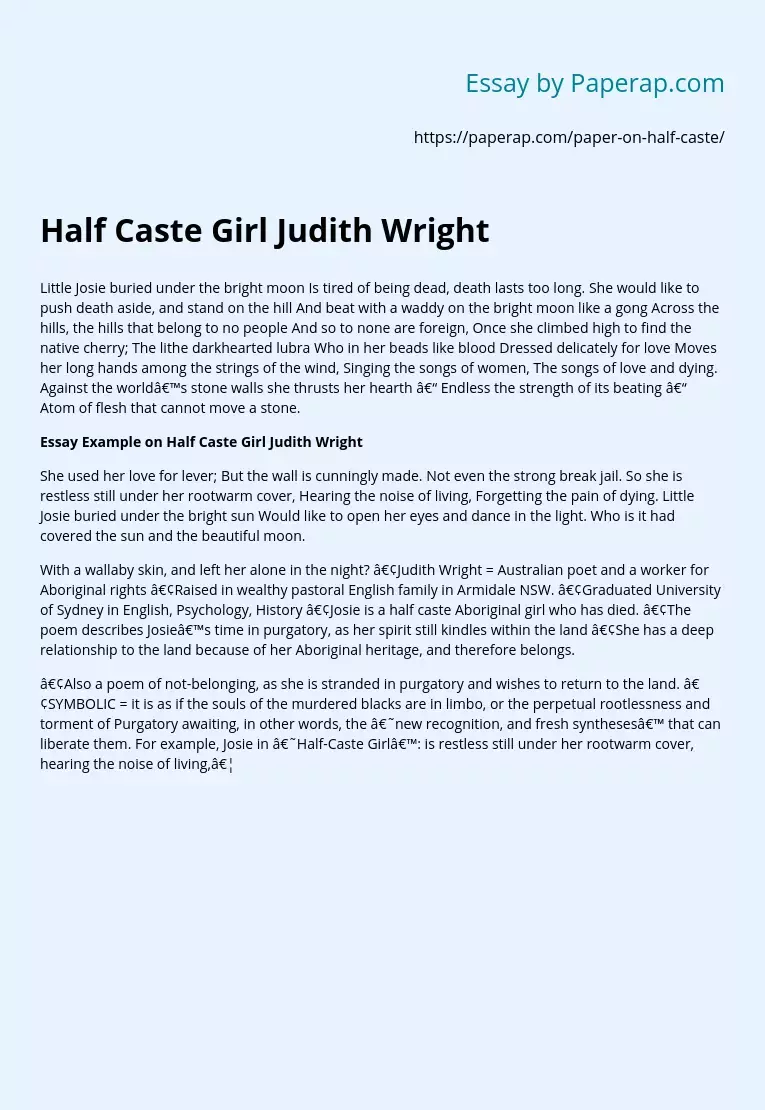 Half Caste Girl Judith Wright