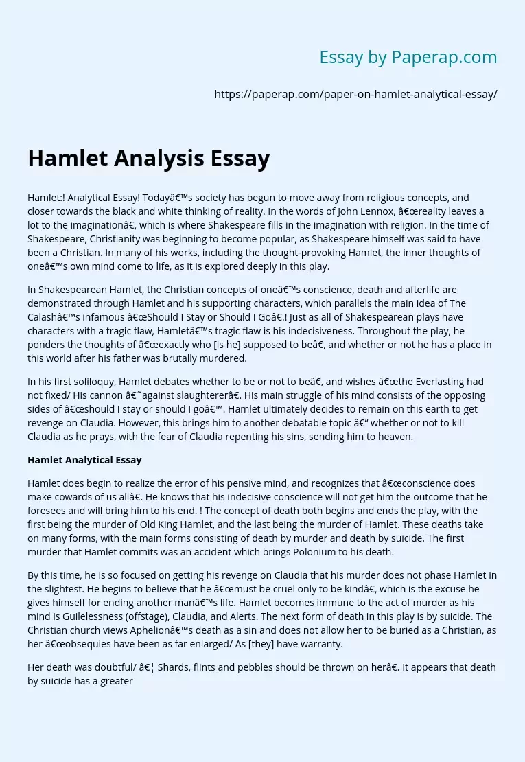 Hamlet Analysis Essay