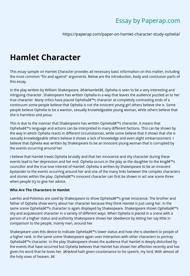 character essay on hamlet