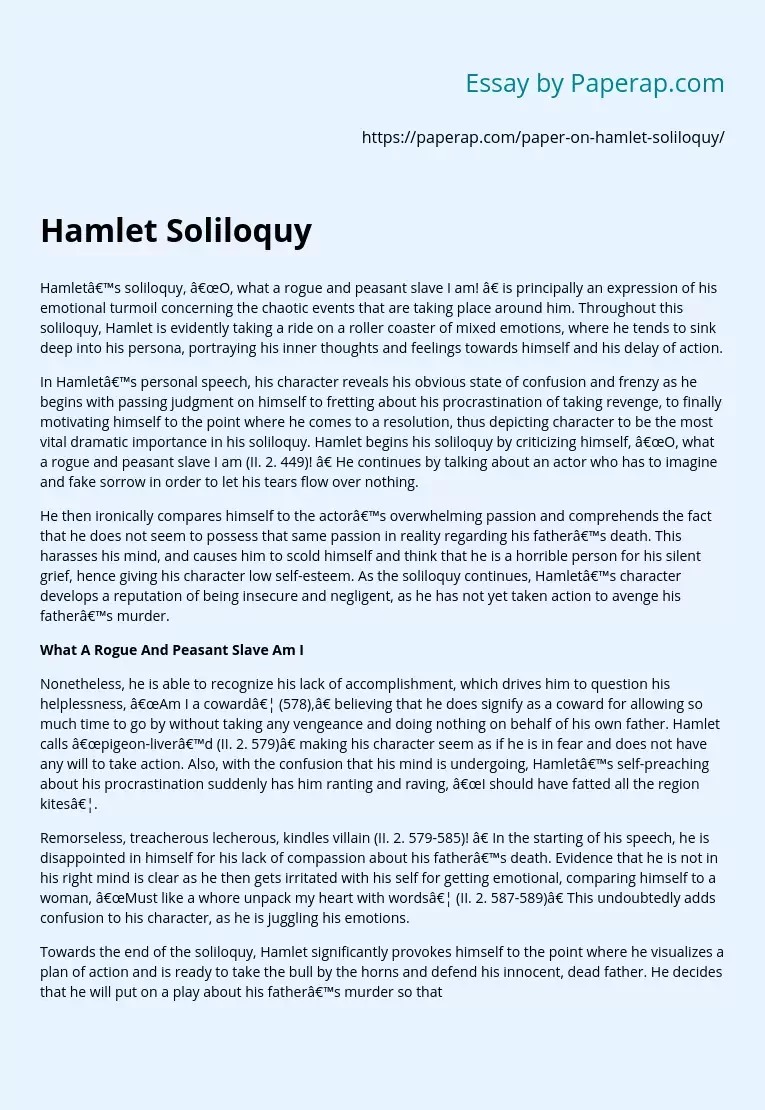 essay on hamlet's soliloquy