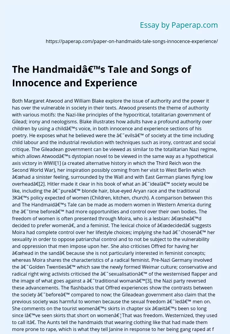 The Handmaid’s Tale and Songs of Innocence and Experience