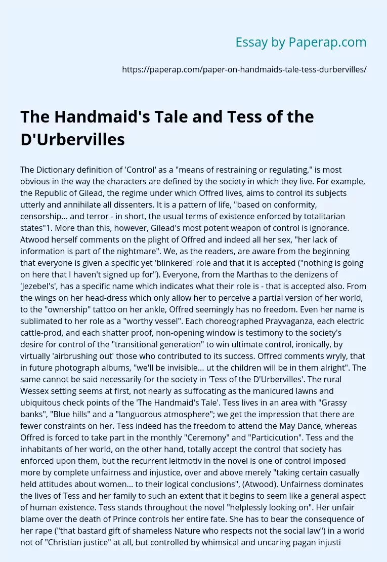 The Handmaid's Tale and Tess of the D'Urbervilles