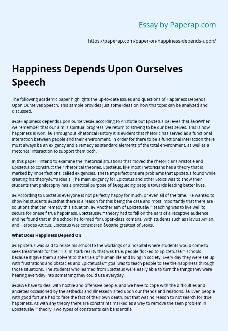 Happiness Depends Upon Ourselves Speech