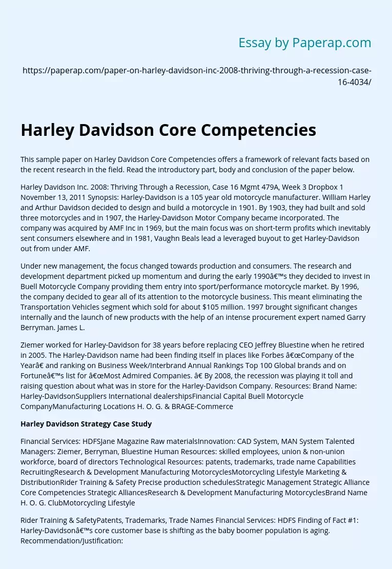 Harley Davidson Core Competencies