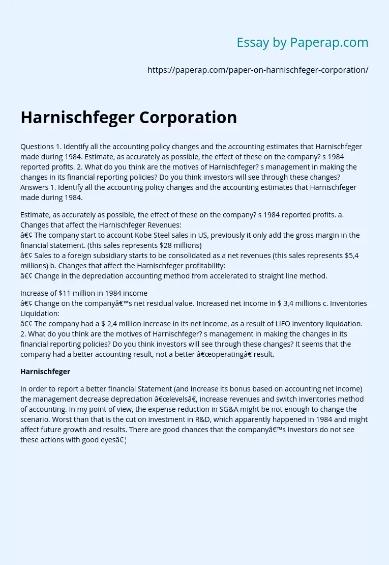 Harnischfeger Corporation