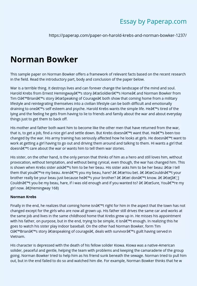 Research Framework on Norman Bowker