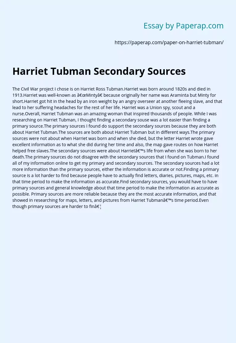 Harriet Tubman Secondary Sources