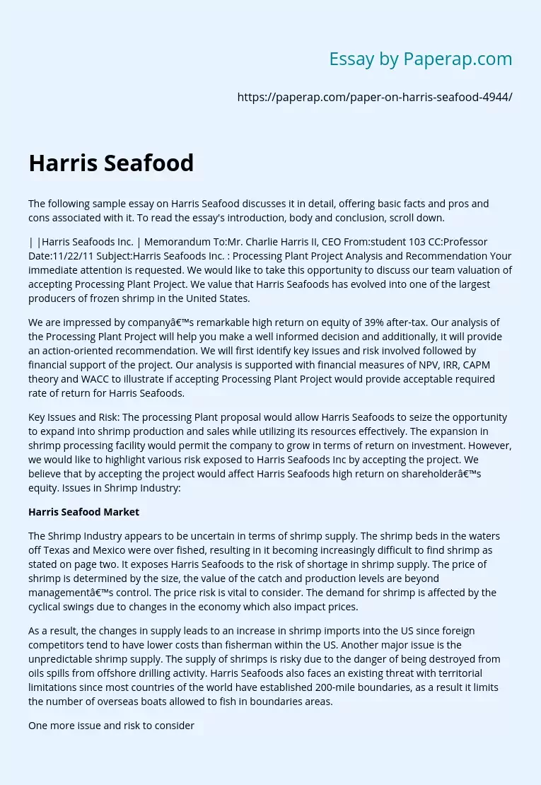 Harris Seafood Company Marketing Analysis