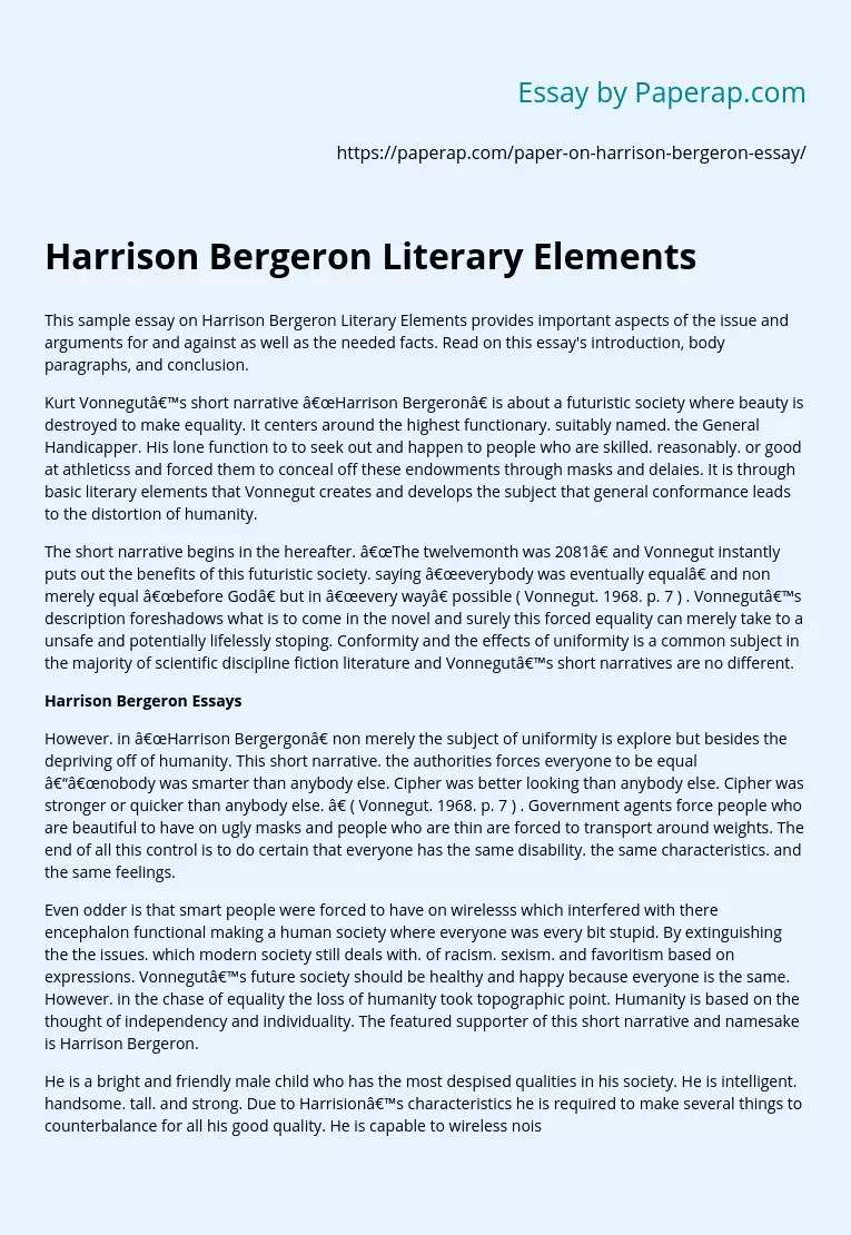 literary analysis essay harrison bergeron