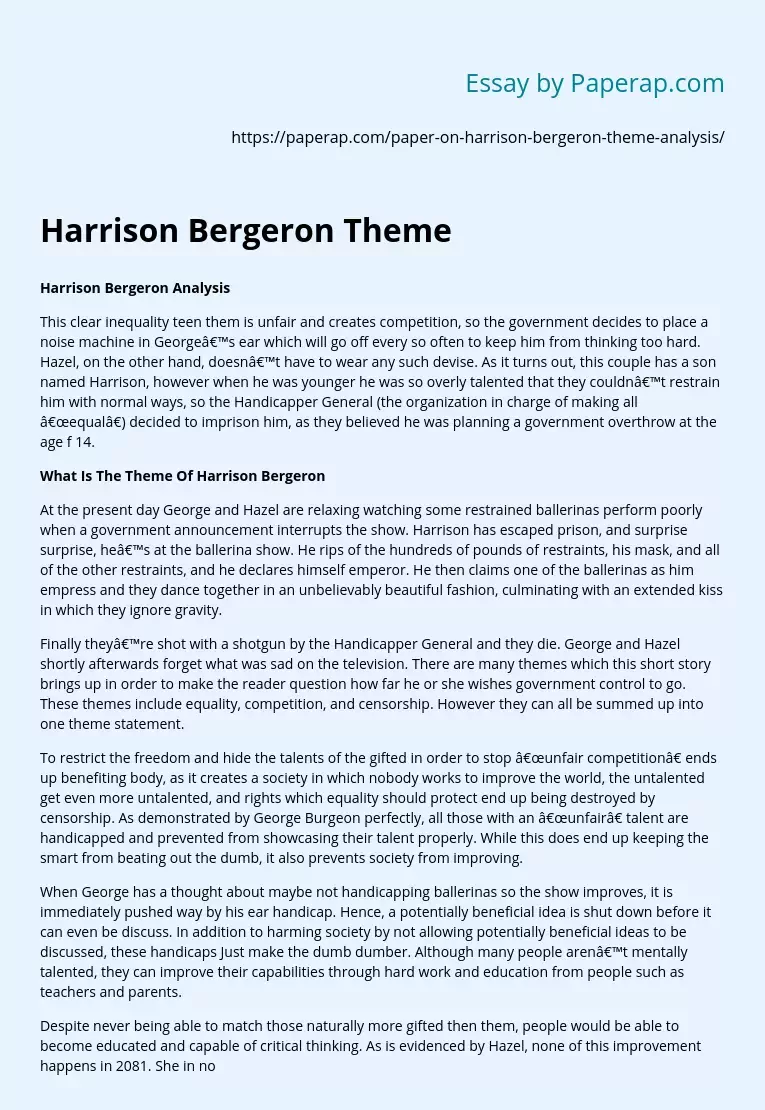 thesis statement examples for harrison bergeron