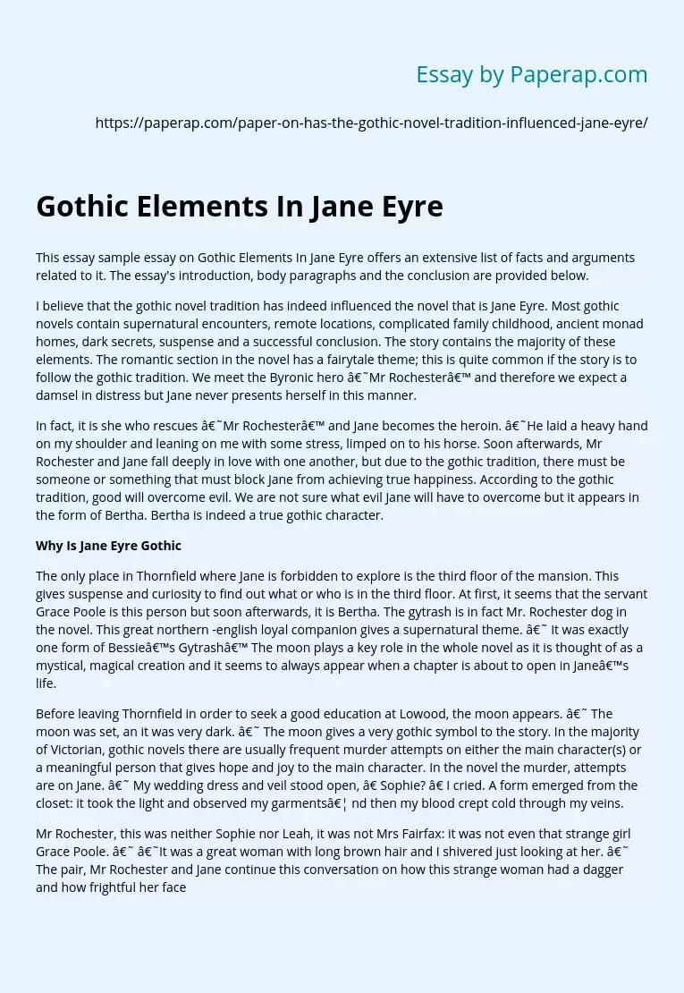 Gothic Elements In Jane Eyre