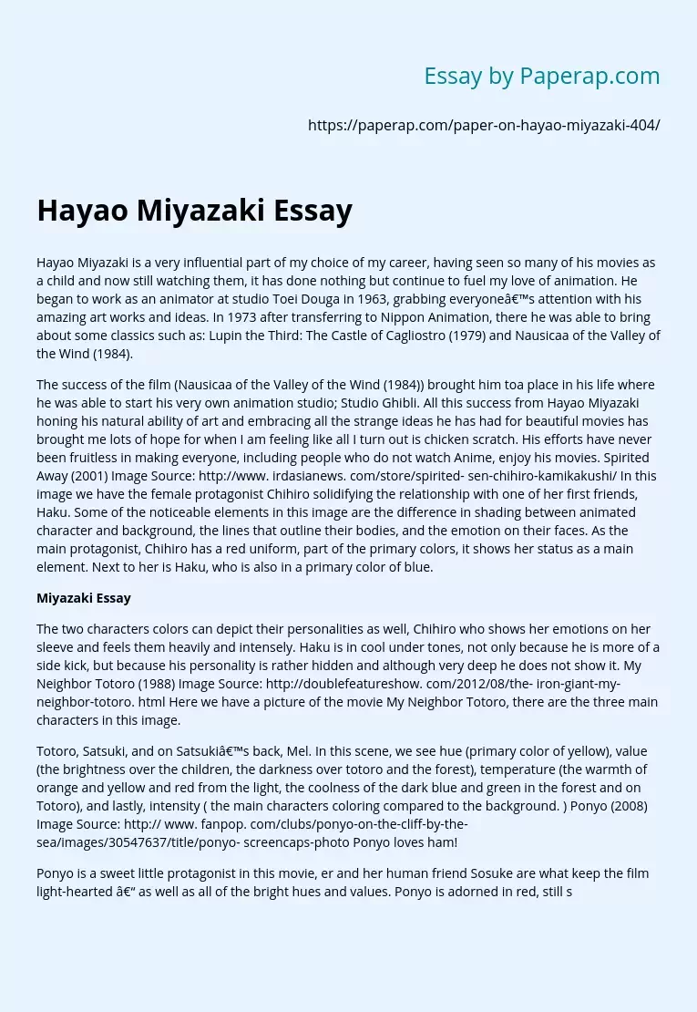 Hayao Miyazaki Essay