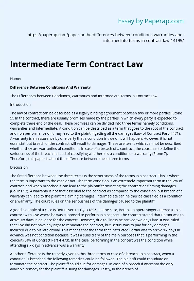 Intermediate Term Contract Law