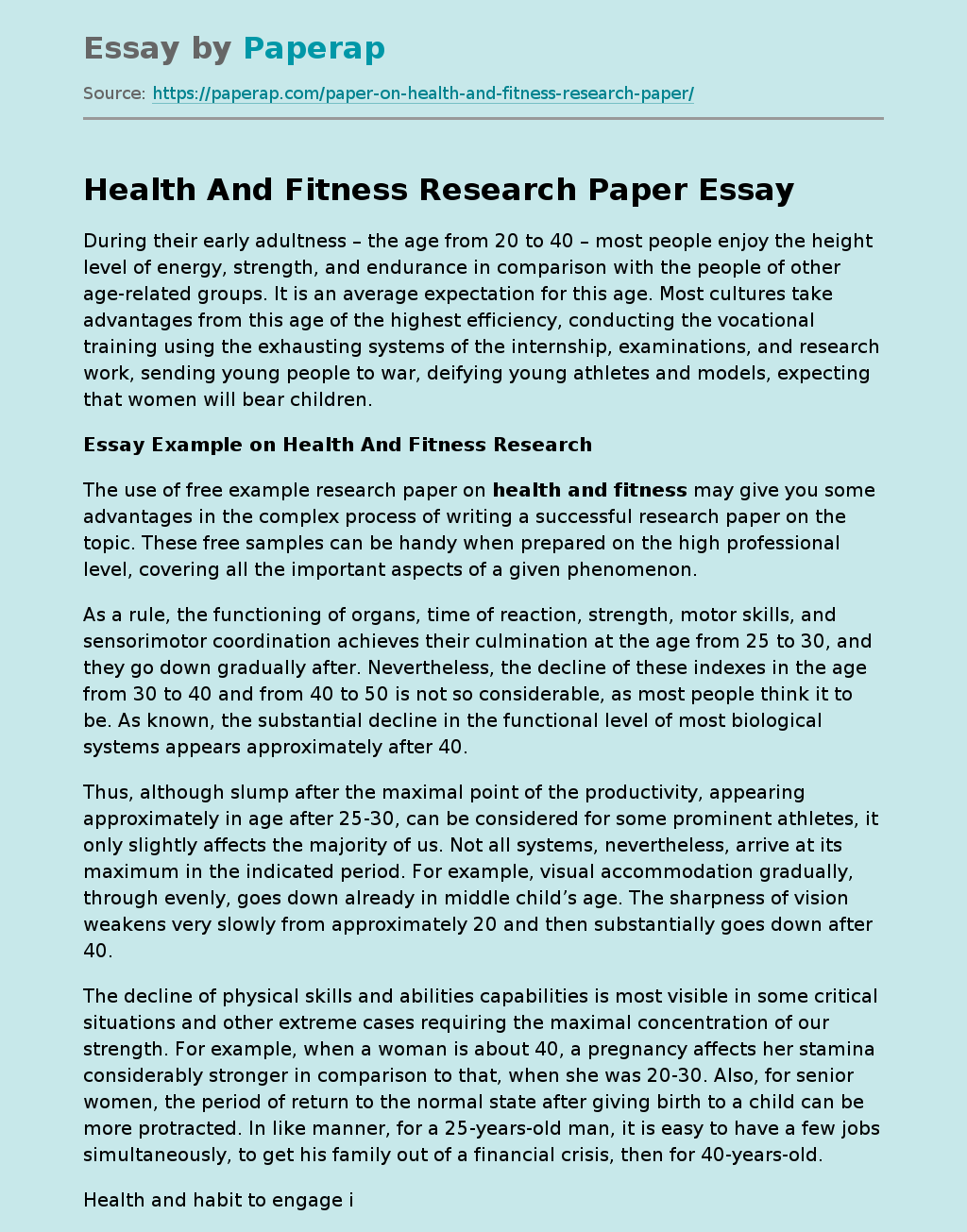 Health And Fitness Research Paper