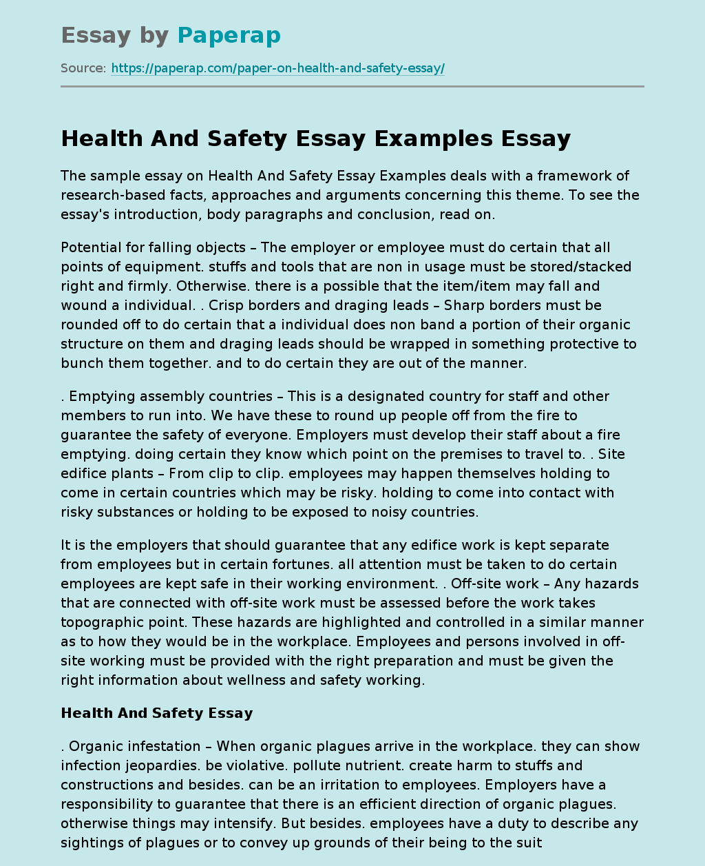 Health And Safety Essay Examples