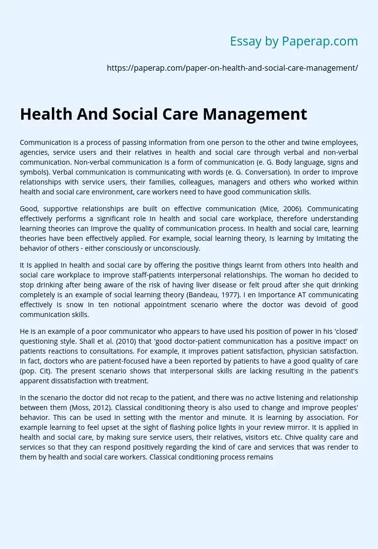Health And Social Care Management