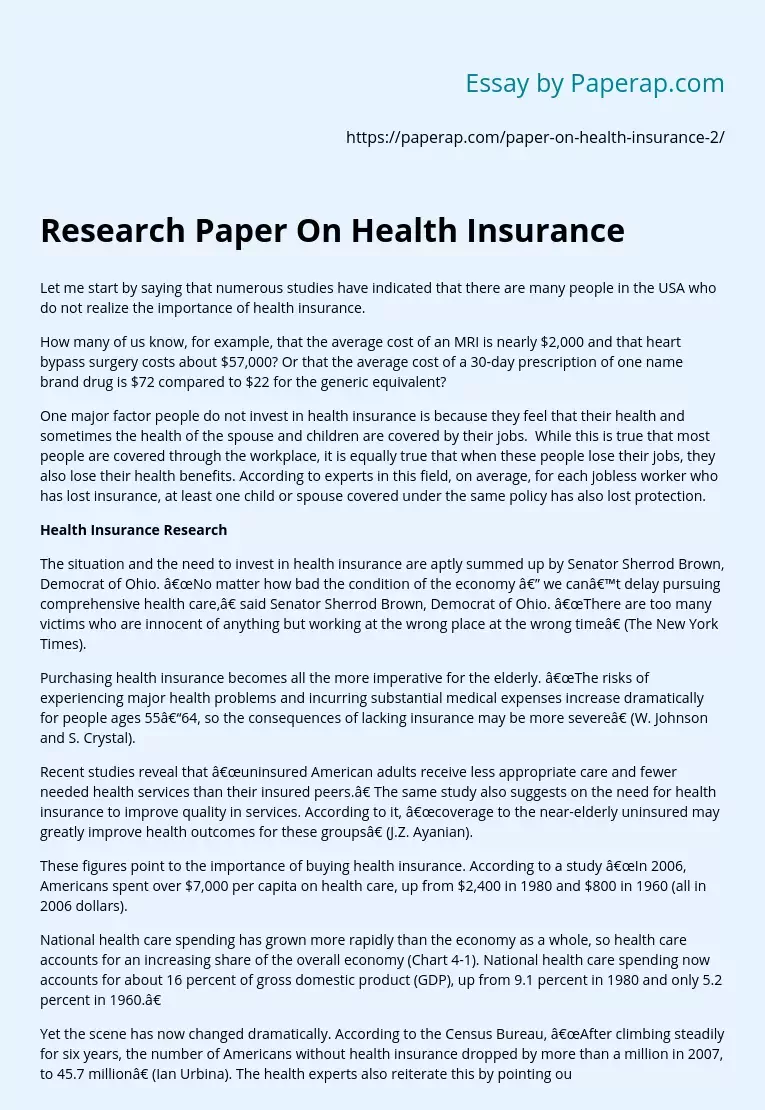 why is health insurance important essay