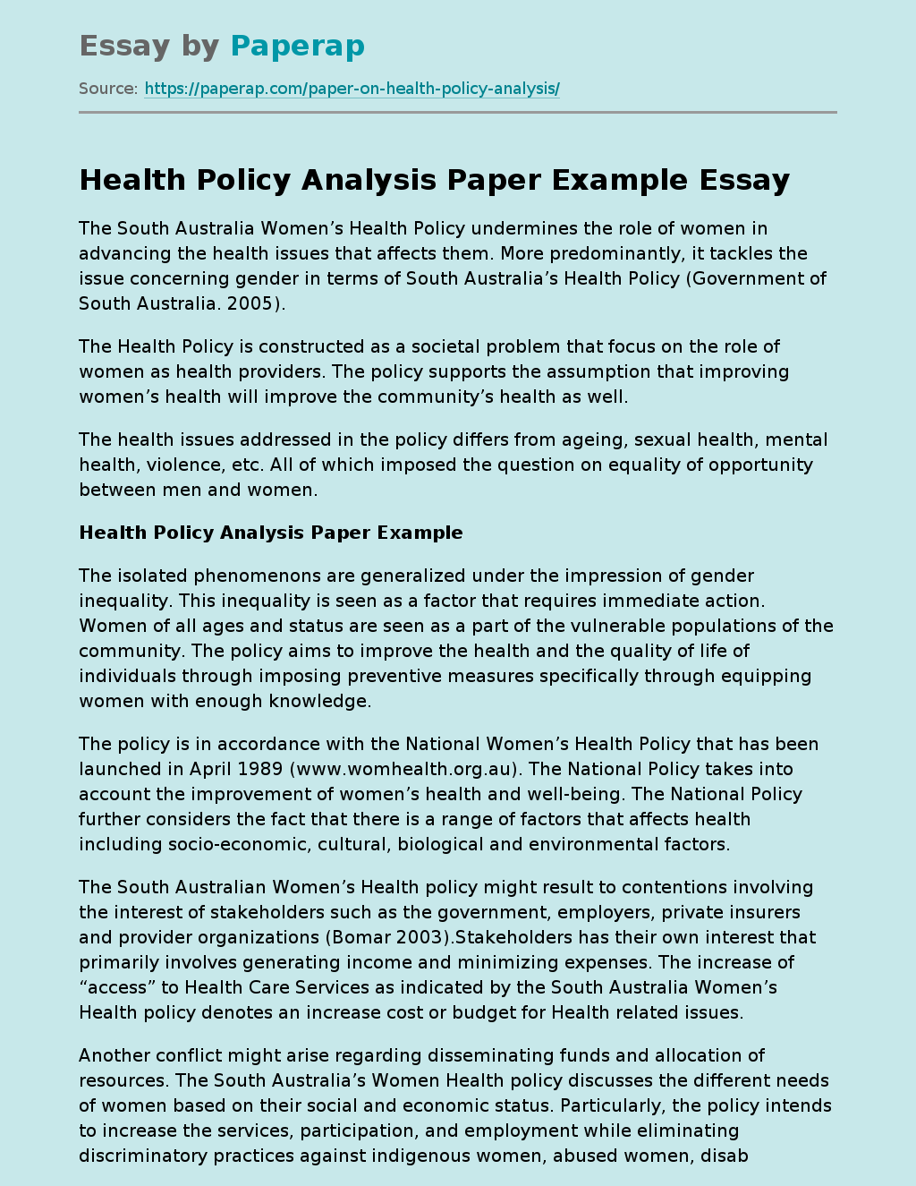 health care policy analysis paper topics