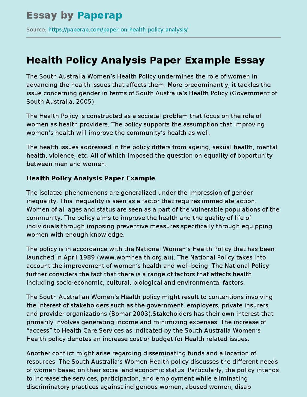 research paper on health care policy