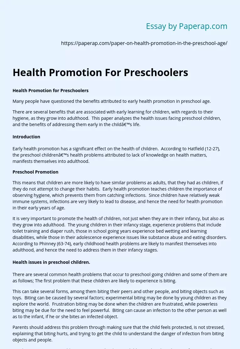 Health Promotion For Preschoolers