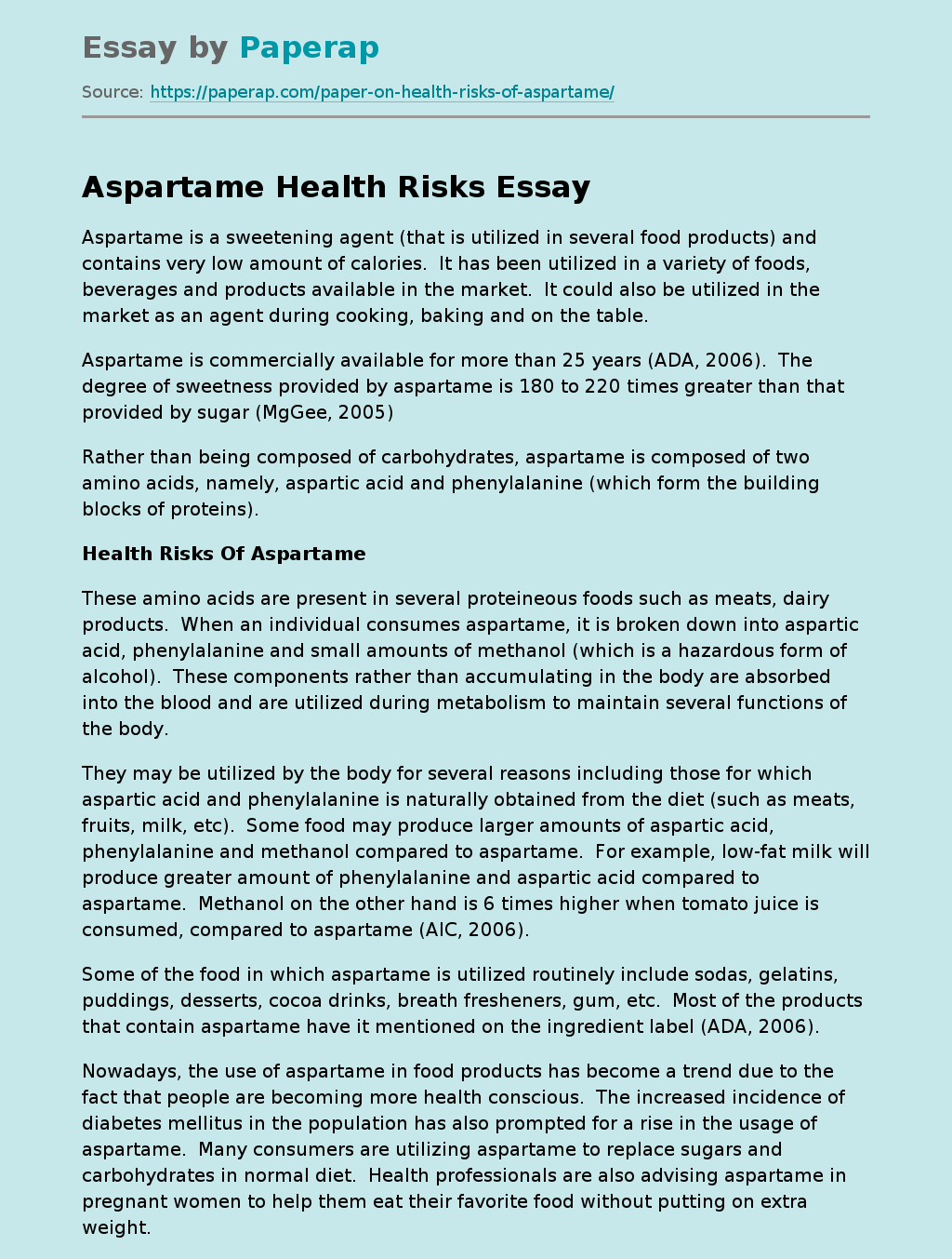 Health Risks From Aspartame