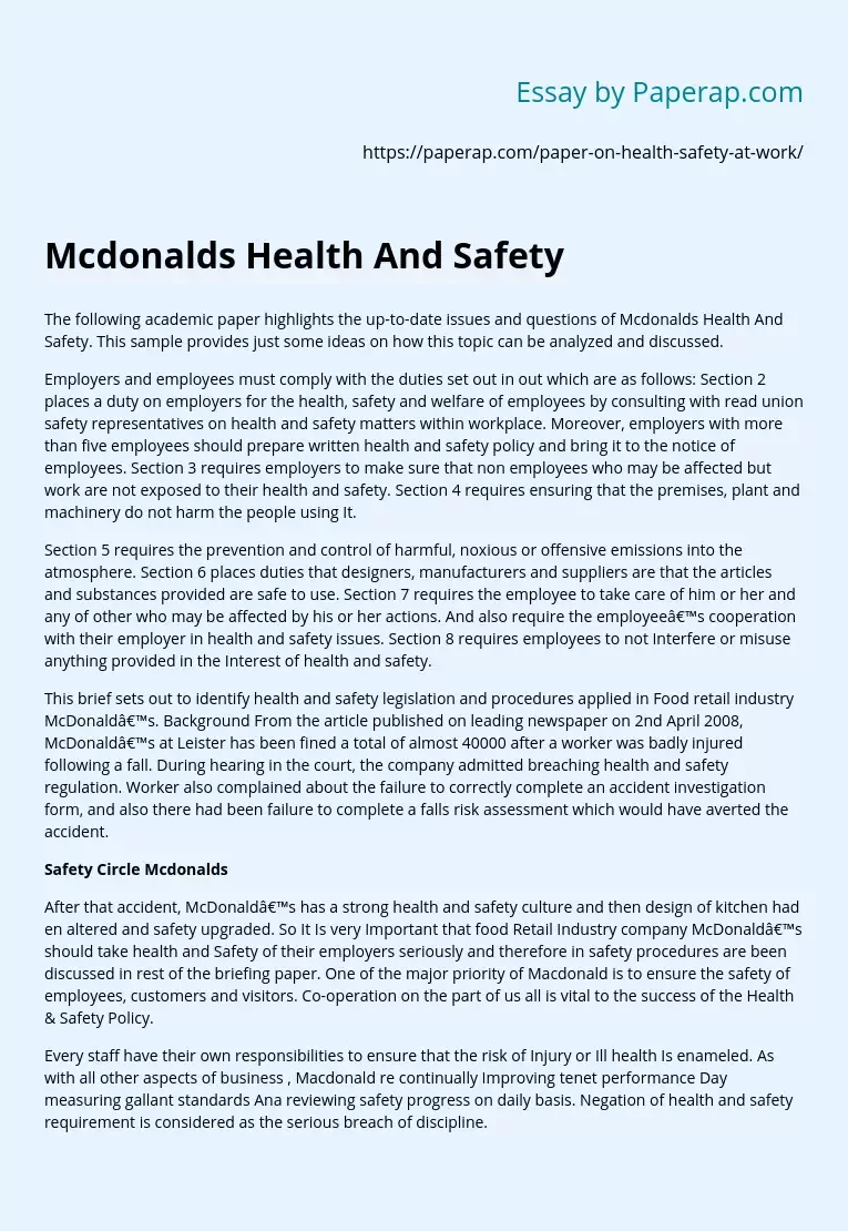 Mcdonalds Health And Safety