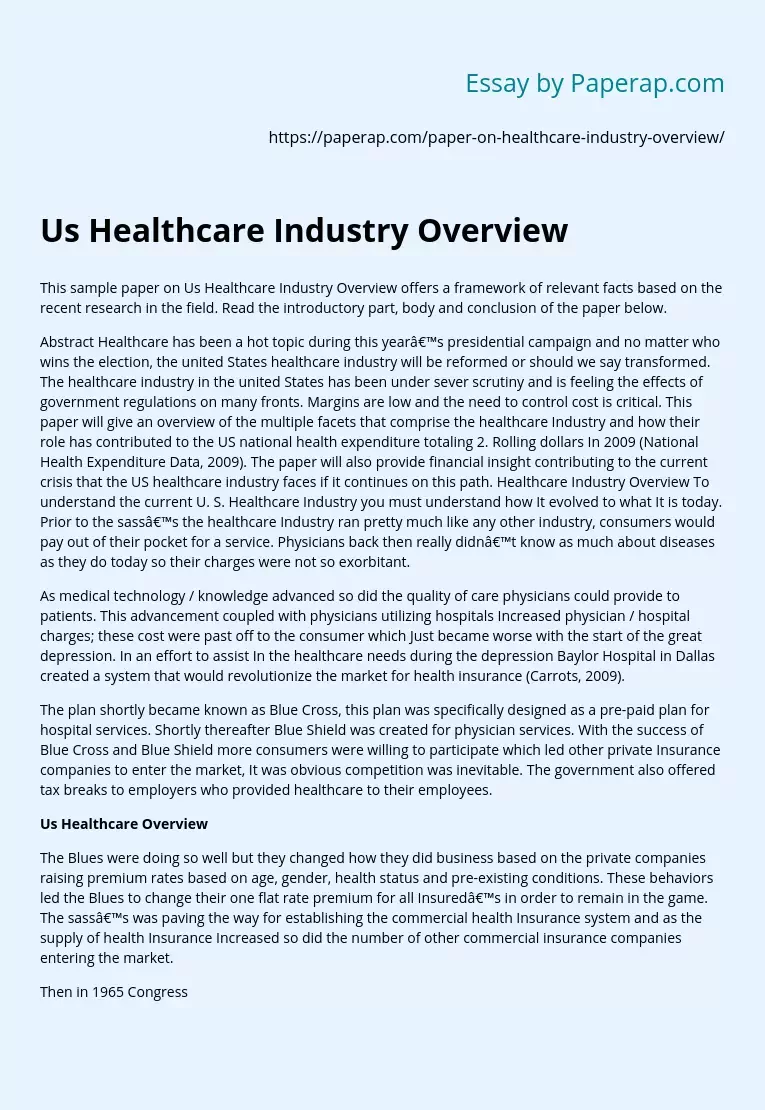 Us Healthcare Industry Overview