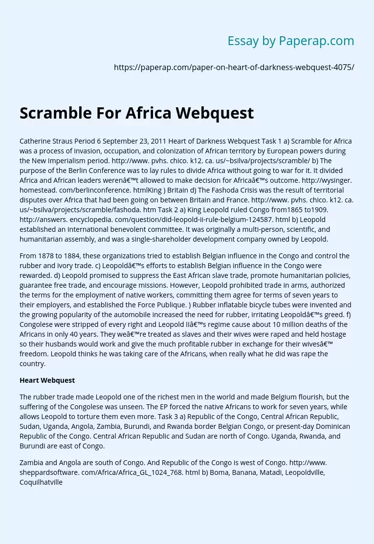 Scramble For Africa Webquest