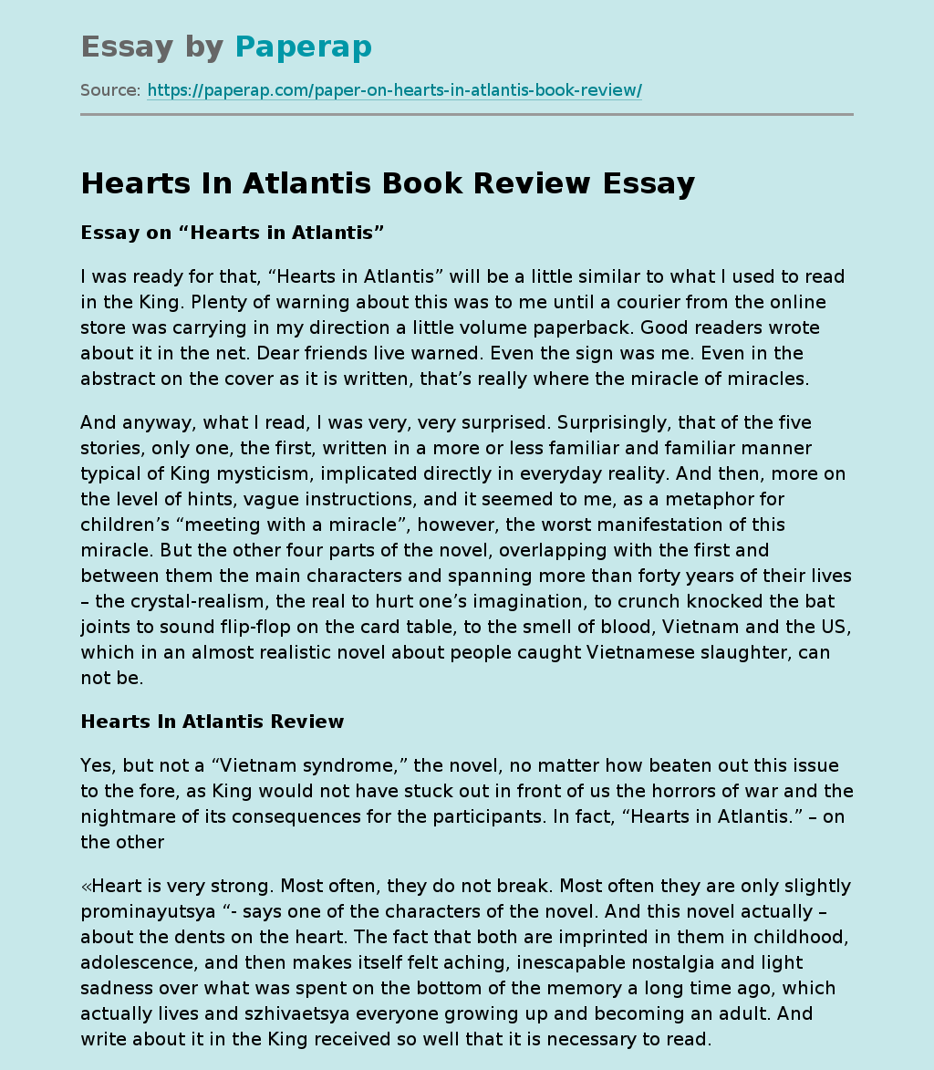Hearts In Atlantis Book Review