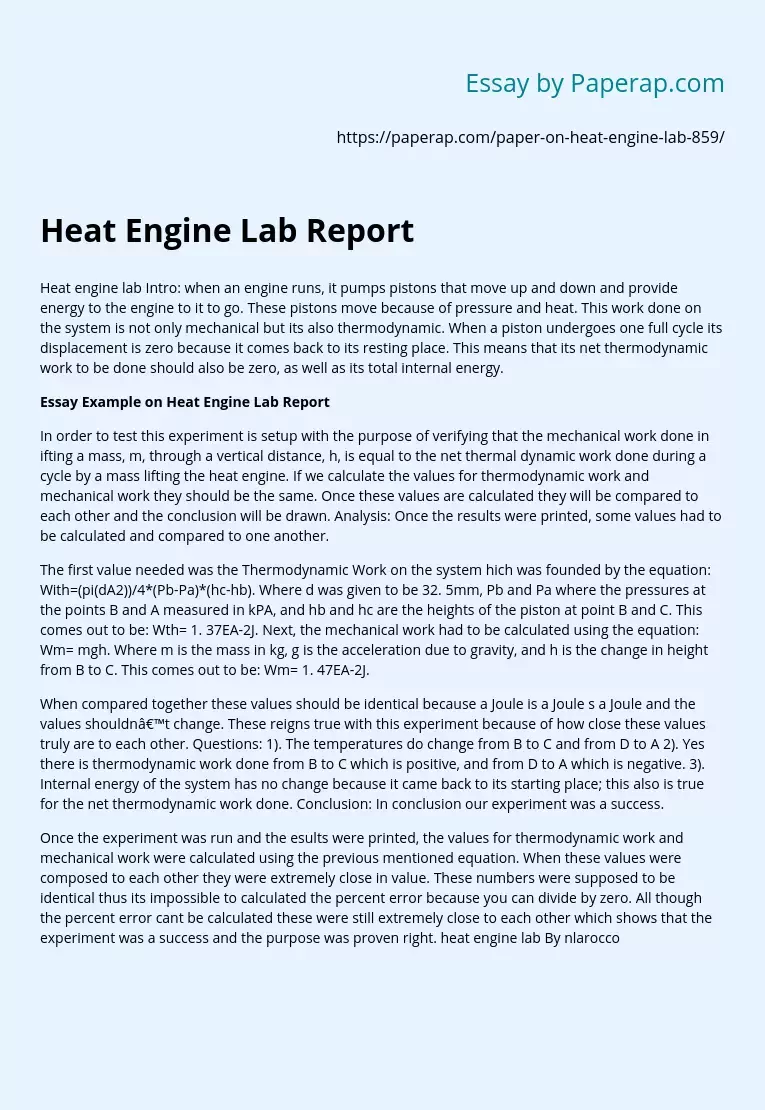 Heat Engine Lab Report