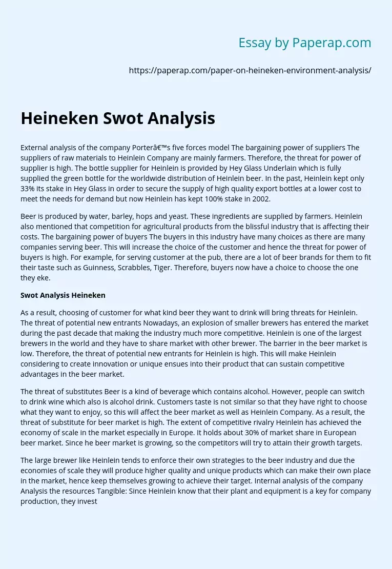 Heineken Swot Analysis