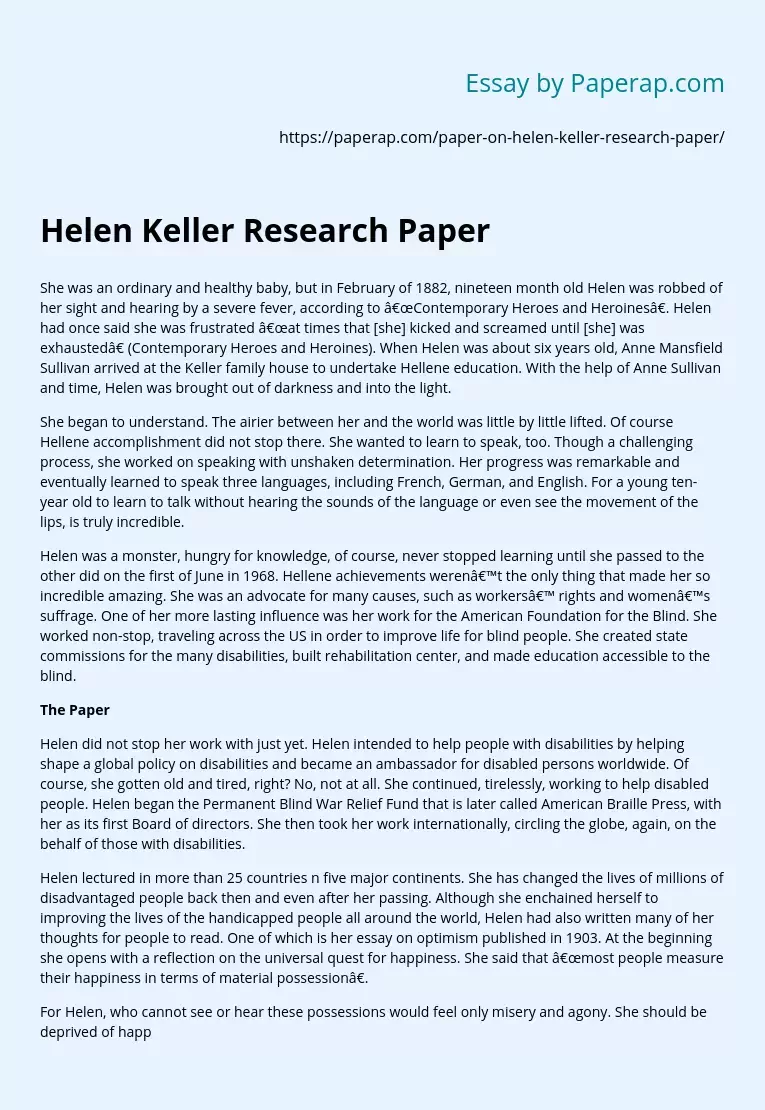 Helen Keller Research Paper