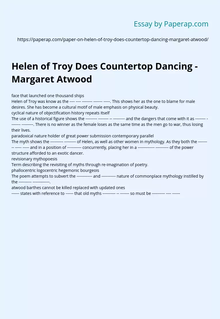 Helen of Troy Does Countertop Dancing - Margaret Atwood