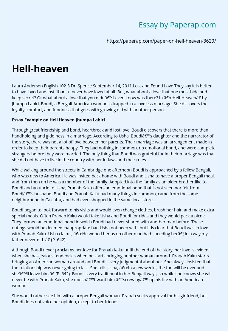 Analysis of Hell-Heaven by Jhumpa Lahiri