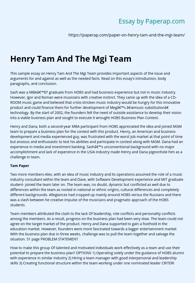 Henry Tam And The Mgi Team