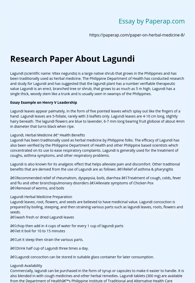 Research Paper About Lagundi