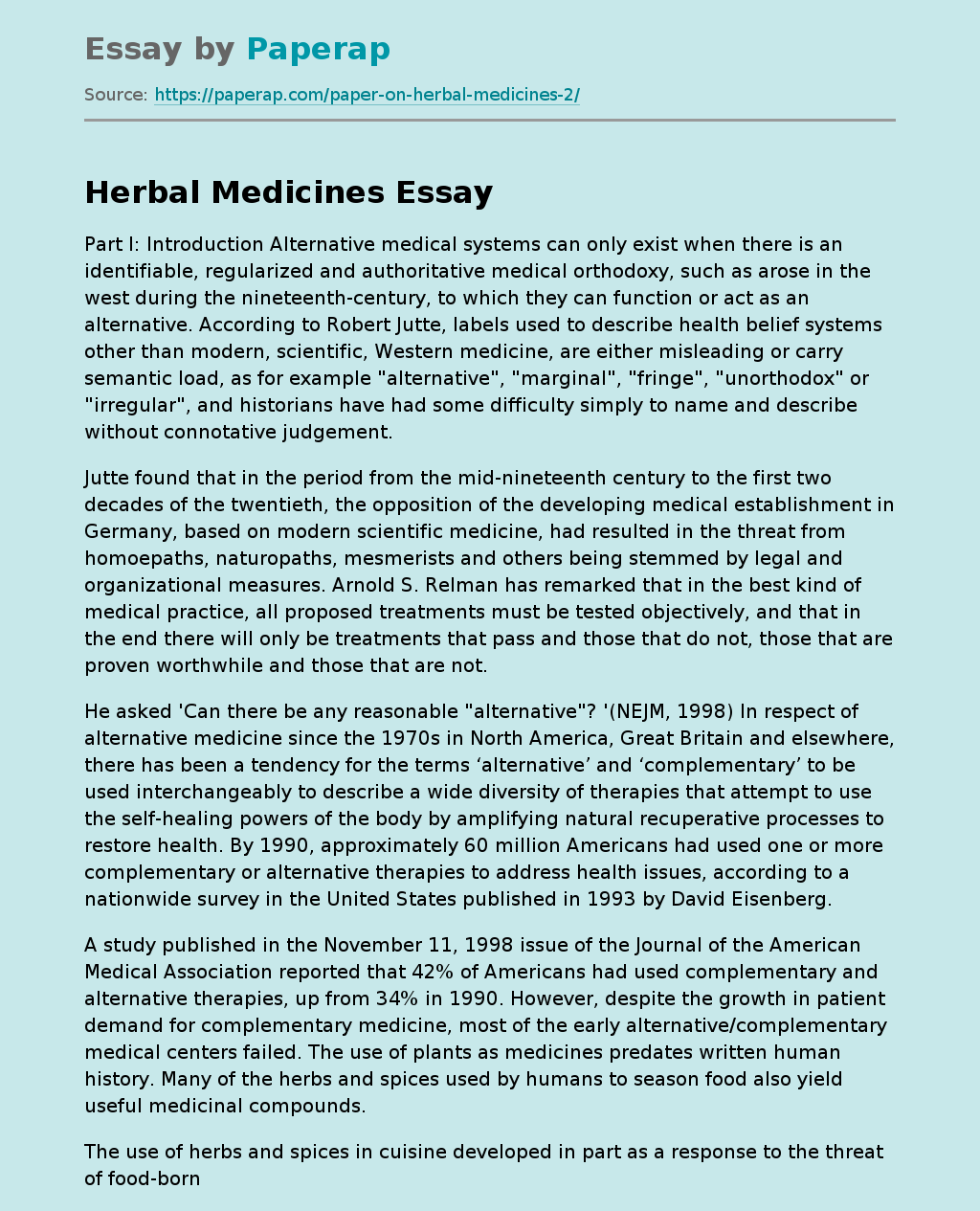argumentative essay on herbal medicine is better than conventional medicine
